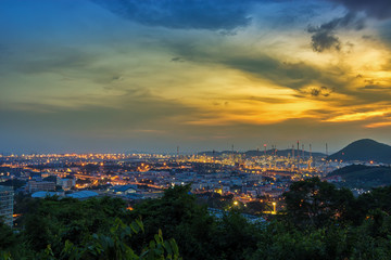 Oil Refinery factory in evening, Petroleum, petrochemical plant