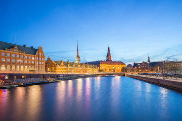 Fototapeta na wymiar Copenhagen city view of Christiansborg Palace at night in Copenhagen, Denmark