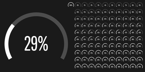 Fototapeta na wymiar Set of circular sector percentage diagrams from 0 to 100 ready-to-use for web design, user interface (UI) or infographic - indicator with white