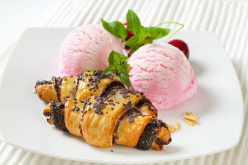 chocolate croissants with ice cream