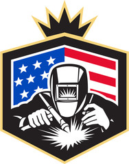 Welder Arc Welding USA Flag Crest Retro - obrazy, fototapety, plakaty