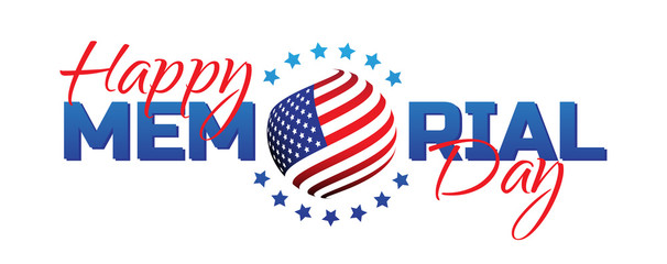 Happy Memorial Day sign with national flag colors isolated on white background. Remember and honor. Can be used for design your website or print publications and other.