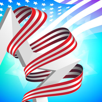Happy Memorial Day greeting card with national flag colors ribbon and white star on colorful background. Remember and honor. Can be used for design your website or print publications and other.