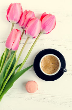 Coffee and flowers Tulips