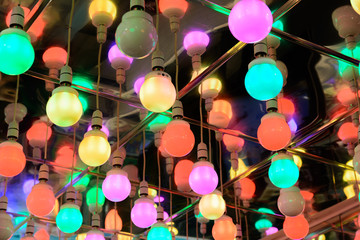 colorful lamps hanging at ceiling
