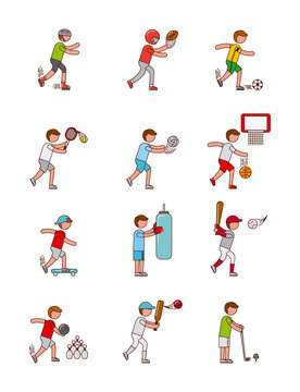 set of assorted sports players image vector illustration design 