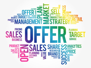 Offer word cloud collage, business concept background