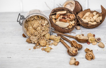 different nuts in plates