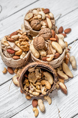 different nuts in a plate closeup