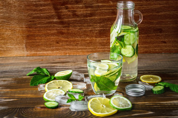 Refreshing taste of lime, lemon and cucumber in small glass bottles