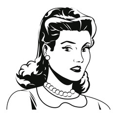 portrait woman pop art angry expression black and  vector illustration