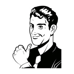 pop art man thumb up like black and  vector illustration