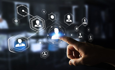 Businessman using digital social network 3D rendering