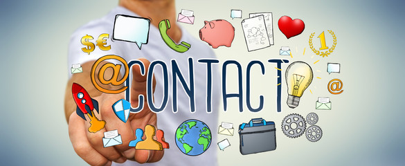 Businessman using manuscript contact text