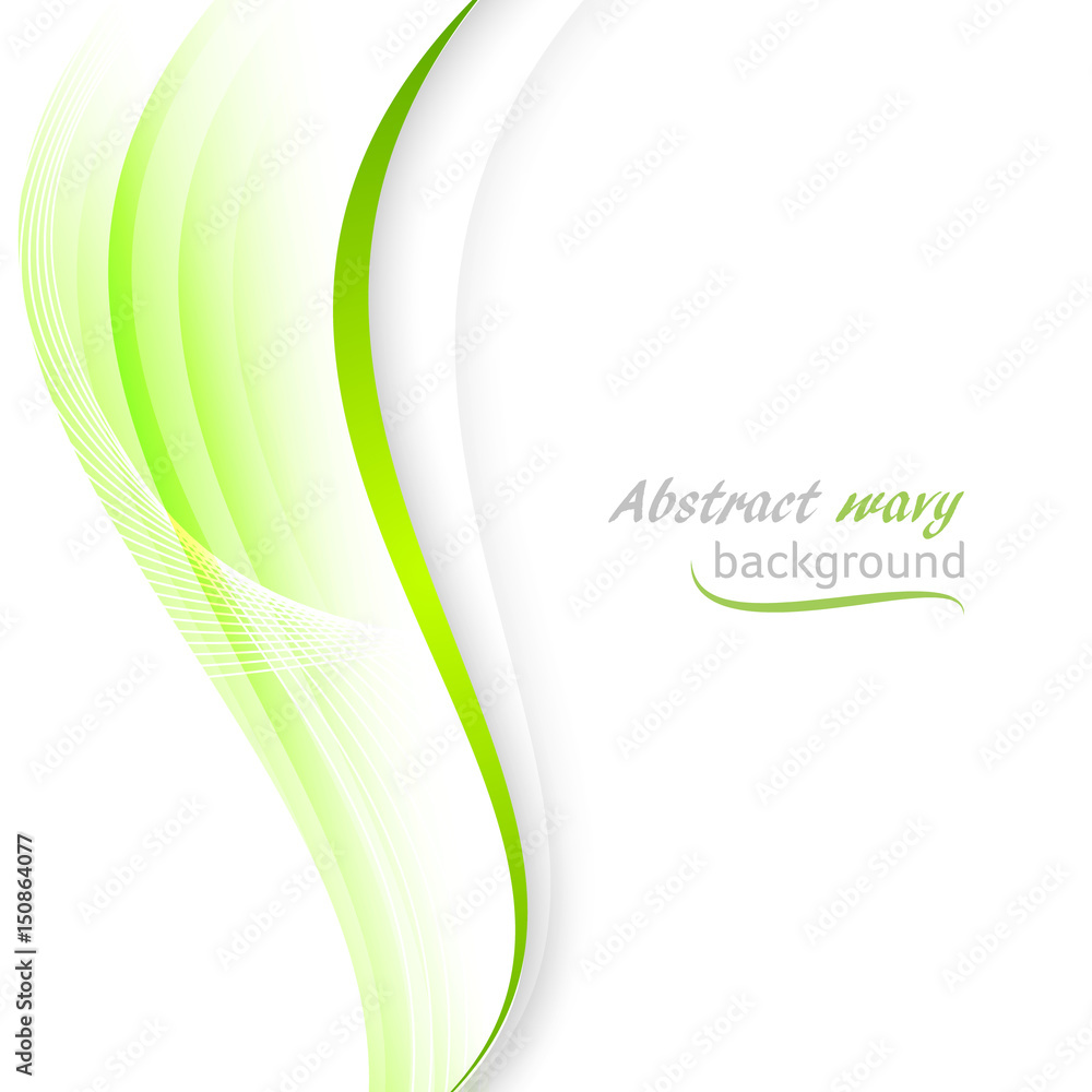 Poster abstract vector background with transparent green wavy lines.