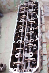 Close-up the head of a six-cylinder engine
