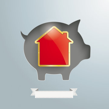 Piggy Bank Golden House Ribbon