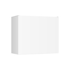 White cardboard box mockup isolated on white background. Template for design or branding. Vector illustration