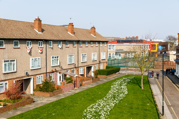Council housing terrace houses in the UK - obrazy, fototapety, plakaty
