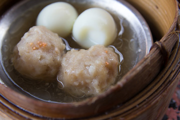 Dim sum in bamboo steamer- Chinese cuisine