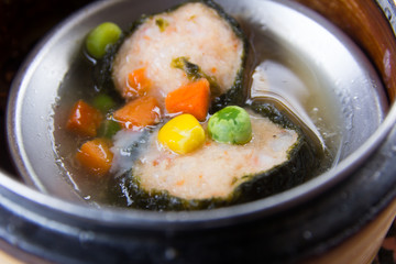 Dim sum in bamboo steamer- Chinese cuisine