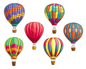 Naklejka premium Vector icons of hot air balloons sketch pattern