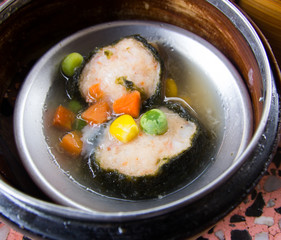 Dim sum in bamboo steamer- Chinese cuisine