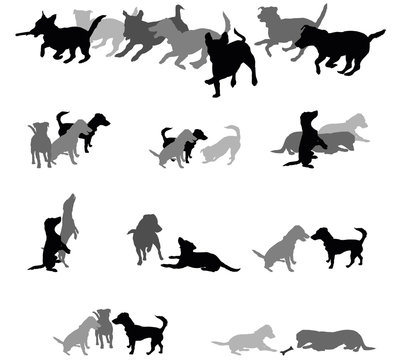 Set of vector group of dogs silhouettes