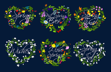Obraz na płótnie Canvas Vector hearts wreath of flowers for spring time