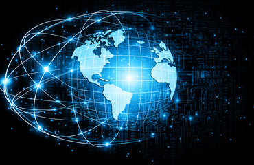 Best Internet Concept of global business. Globe, glowing lines on technological background. Wi-Fi, rays, symbols Internet, 3D illustration