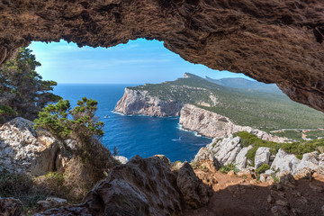 Fototapeta na wymiar Cliff seen from a cave in Capo Caccia