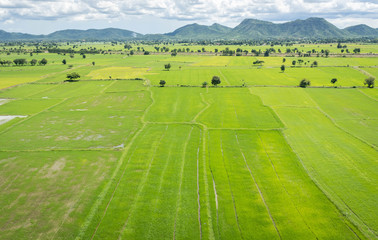 Terrace rice fields mountain view on blue sky with Cloud in Kanchanaburi, Thailand