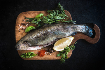 Raw fish on the board