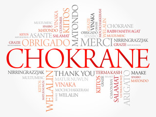 Fototapeta premium Chokrane (Thank You in Arabic - Middle East, North Africa) Word Cloud background, all languages, multilingual for education or thanksgiving day