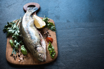 Raw fish on the board