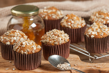 Home Baked Superfood Muffins With Chia Seeds, Banana, Honey, Coconut, Oats.