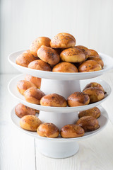 Fresh baked french brioches on white background