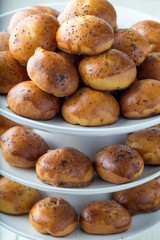 Fresh baked french brioches on white background