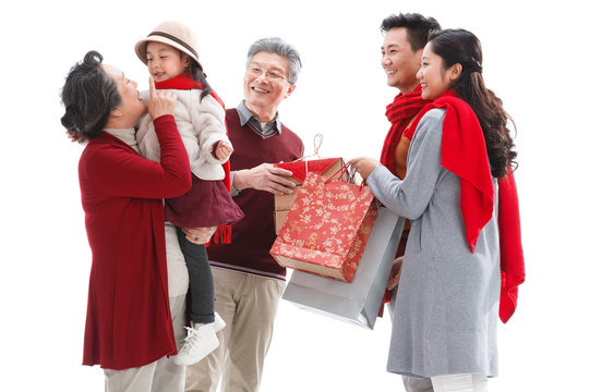 Happy families celebrate the new year
