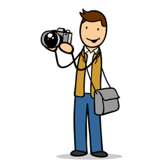 Cartoon Mann als Fotograf mit Kamera - obrazy, fototapety, plakaty