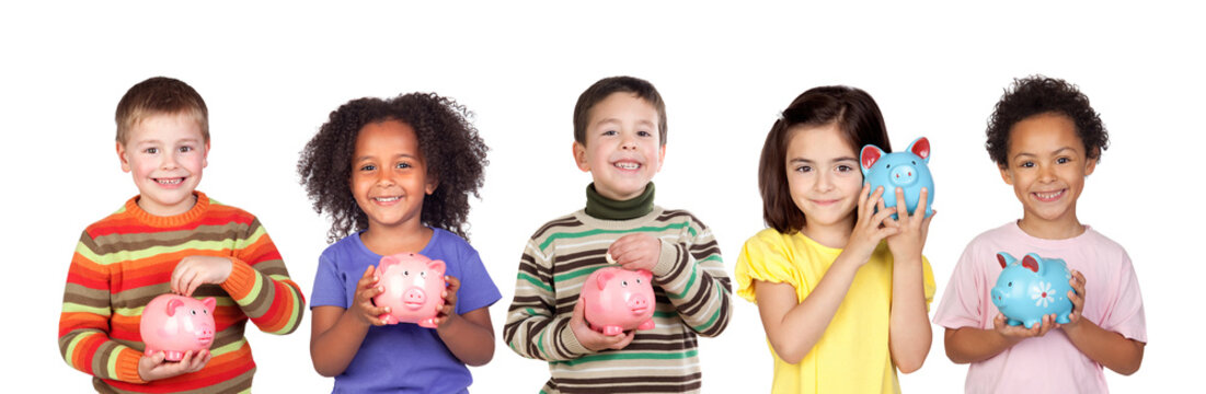 Children saving with their piggy bank