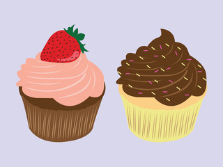 Sweet food chocolate creamy cupcake illustration