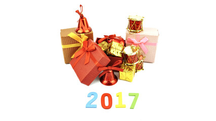 Gift boxes and christmas decoration on isolated