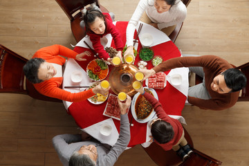 Happy family reunion dinner for the Chinese New Year