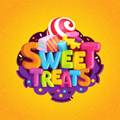 Sweet treats. Cartoon vector logo. Isolated illustration color letters and sweet candy. Decorating a children's birthday party