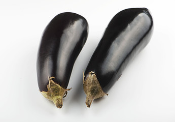 Two aubergines on white background. Isolated.