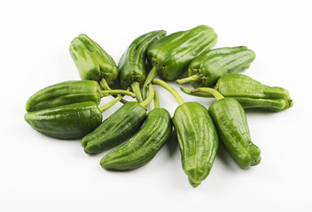 Various green peppers on white background. Isolated. Healthy food.