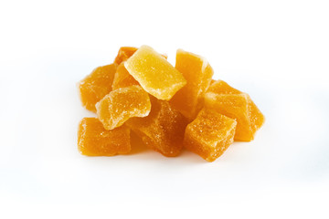 Dried and candied mango isolated on white background