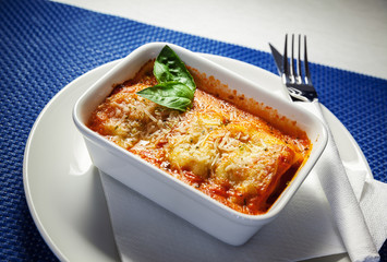 Lasagna in White Plate