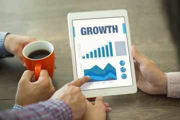 Business Charts Graphs on Screen with GROWTH Concept